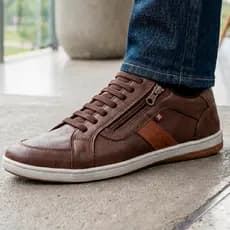 Sapatênis Masculino Calce Fácil Zíper Sola Costurada Tênis Casual Couro Legítimo Original