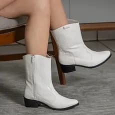 Bota Texana Feminina Ana Caste Cano Médio de Zíper Country Rodeio Bota de Cowboy Estilo Blogueira