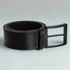 Cinto Masculino Casual Preto de Fivela Quadrada Fosca Reforçado e Costurado