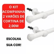 Kit com 2 Varões de Madeira Para Cortina Simples 2,00 Metros 19mm Varão com Ponteira e Suporte Completo Varias Cores