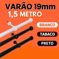 Kit Varão Simples 1,5m 19mm Fino com Ponteira Suporte Branco Sala Quarto Cozinha Diversas Cores