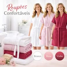 Roupão de Banho Feminino Dohler Fiore 100% Algodão 280g/m², Toque Aveludado e Macio, Absorção Premium