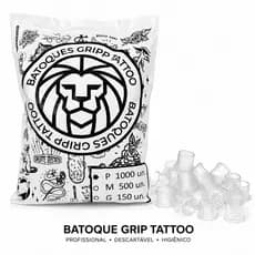 Pacote Batoque Gripp Transparente Cristal Descartável Tamanho P M G Base Para Tinta Tatoo Tatuagem