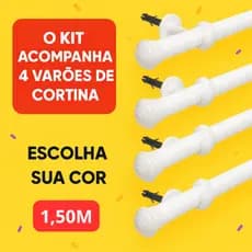 Kit com 4 Varões de Madeira Para Cortina Simples 1,50 Metros 19mm Varão Ponteira e Suporte Completo