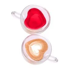 Jogo Com Duas Xícaras Coração Parede Dupla 150ml Vidro