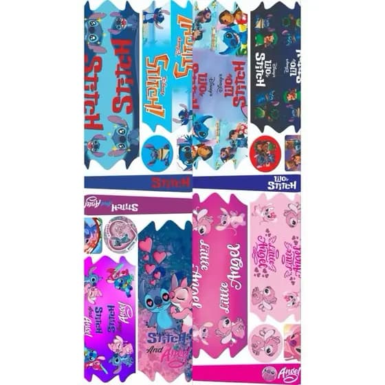 Cartela de adesivo infantil para bicicleta STITCH E ANGEL, LILO E STITCH