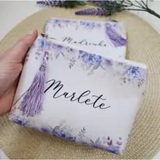 20 un. Necessaire Personalizada Lilás com Pingente para Madrinhas