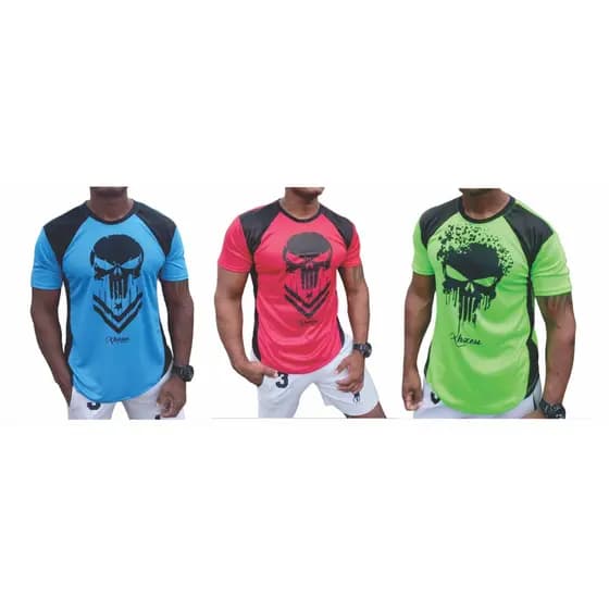 Kit 3 Camiseta Masculina Xhzeu Justiceiro Punisher Dry Fit Raglan Longline Academia Treino