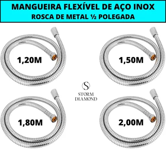 Engate Mangueira Flexível Aço Inox 1,20m 1,50m 1,80m Ou 2,00m Para Ducha Higiênica Chuveiro Pet Shop