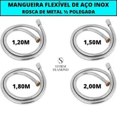 Engate Mangueira Flexível Aço Inox 1,20m 1,50m 1,80m Ou 2,00m Para Ducha Higiênica Chuveiro Pet Shop