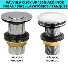 Válvula Inteligente Botão Click Up 100% Aço Inox Rosca 7/8 Para Pia Banheiro Lavatório Louça Vidro