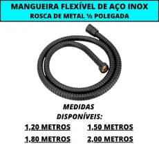 Engate Mangueira Flexível Aço Inox Preto Fosco 1,20m 1,50m 1,80m 2,00m Para Ducha Higiênica Chuveiro