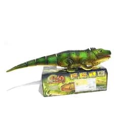 Brinquedo iguana brilhante com som, luz e movimento.