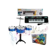 Kit Musical Infantil Mini Bateria + Teclado Piano 32 Teclas