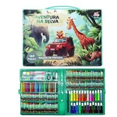 Mala De Pintura Colorir 168pç Infantil Selva Safari Infantil