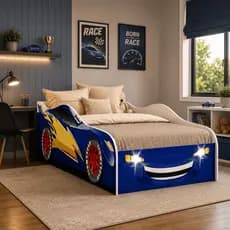 Cama Infantil Juvenil Menino Carrinho Proteção Com Colchao