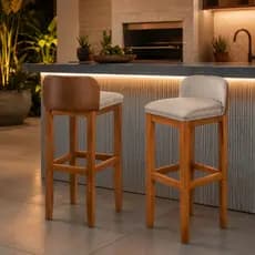 Kit 2 banquetas Alta Balcão Estofada Cozinha Gourmet Madeira Moderna Confortável
