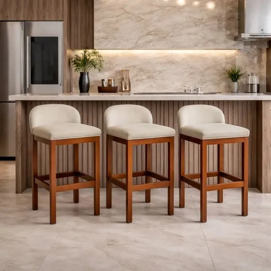 Kit Banquetas Baixa para Balcão de Cozinha Pés de Madeira