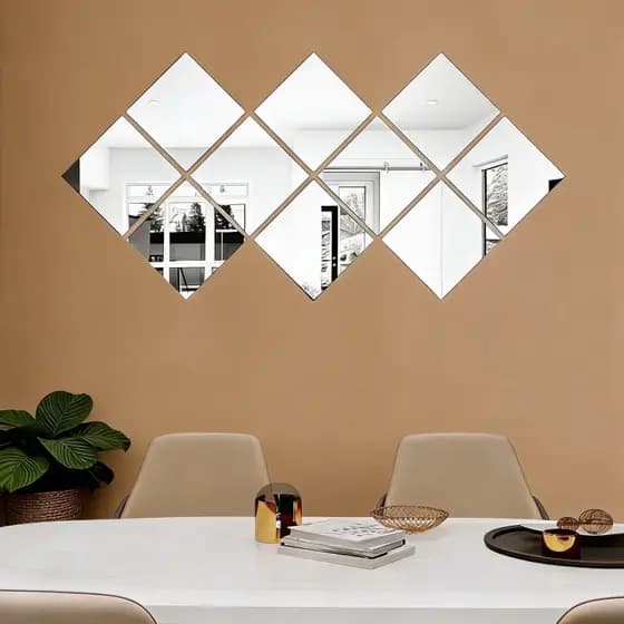 Kit Espelho Quadrado Decorativo Grande 10 Peças Decoração Parede Sala Quarto Hall Escritorio