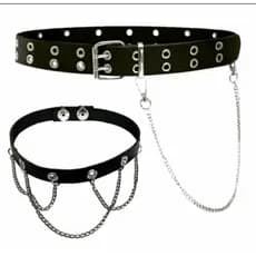 cinto punk rock metal ilhós duplo com Colar chokers