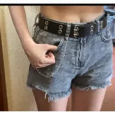 cinto femino preto fivela duplo ilhós corrente y2k rock punk streetwear PU prêmio ajustável não descasca