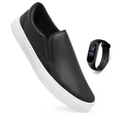 Tênis Sapatênis Casual Slip On Iate Masculino Sem Cadarço Calce Fácil Confortável + Relógio