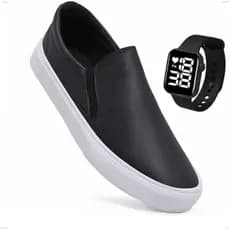 Tênis Slip On Casual Masculino Iate Sapatênis Sem Cadarço Iate Moda Leve Confortável + Relógio