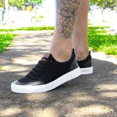 Sapatênis Casual Tênis Sola Reta Academia Preto Cano Baixo Nylon Leve Macio Confortável Unissex