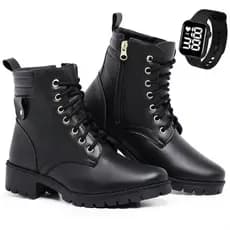 Bota Casual Botinha Feminina Coturno Cano Curto Salto Zíper Moderno Preto Confortável + Relógio