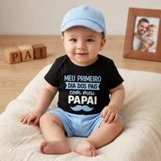 Kit 3 Peças Masculino Body Bebê Dia dos Pais Boné + Short Temático 100% Algodão