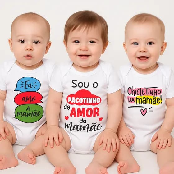 Body Bebê Frases de Mamãe Dia das MÃES kit 3 Peças 100% Algodão