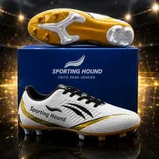 Chuteira Campo Profissional Sporting Hound Masculina Original Costurada Trava Alta Cravo Para Grama Natural Confortável
