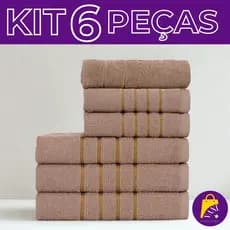 Jogo de Toalhas 6 Peças Coleção Dourada - 3 Banho + 2 Rosto + 1 Piso Tapete Antiderrapante 100% Algodão