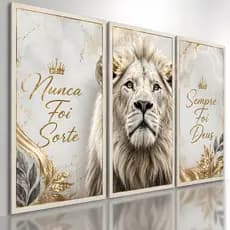 Quadros Decorativos Trio Moderno Leão Branco Fé Religioso Para Sala