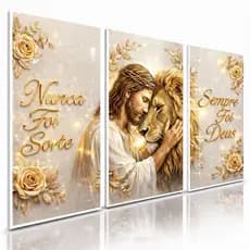 Quadros Decorativos Jesus Leão de Judá Frase Motivacional Moderno Sala