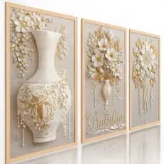 Quadros Decorativos para Sala Vaso Escultural Luxuoso Flores Gratidão Moderno