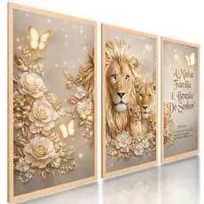 Quadros Decorativos Trio Leão A Minha Família é Benção do Senhor Sala