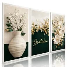 Quadros Decorativos para Sala Moderno Luxo Gratidão Fé Floresça Verde e Branco