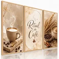 Kit Quadros Decorativos Café Luxo Cozinha Gourmet Decoração Área do Café Bege