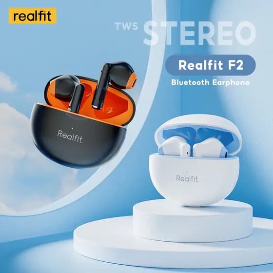 ORIGINAL Realfit F2 Fone De Ouvido Bluetooth  Sem Fio Com Microfone Estéreo Reprodução Longa