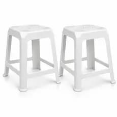 Kit 2 Banquetas Plásticas Empilhável 105kg Monobloco Branca
