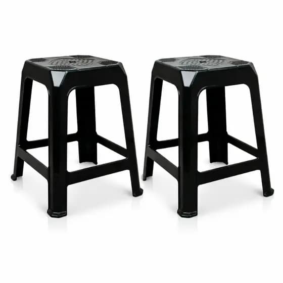 Kit 2 Banquetas Plásticas Empilhável 105kg Monobloco Preto
