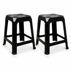 Kit 2 Banquetas Plásticas Empilhável 105kg Monobloco Preto