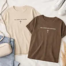 Kit 2 Camisetas Religiosas Tua Graça Me Basta Seu Amor Me Sustenta 100% Algodao Confortavel