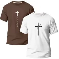 Kit 2 camisas Jesus Fé 100% algodão 30.1 Religioso