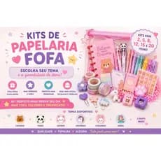 Kit Papelaria Fofa Surpresa | 2, 5 ou 8 Itens | Escolha o Tema | Capivara, Panda, Gatinho, Unicórnio e Mais