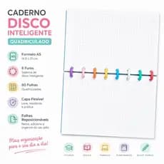 Caderno de Disco Inteligente A5 Quadriculado 80 Folhas | Capa Flexível | 8 Furos