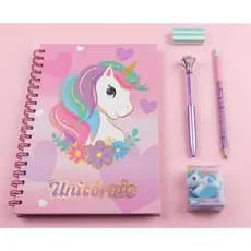 Kit Papelaria Fofa Completo Básico Caderno Caneta Lápis Borracha Escolar Cute 6 itens