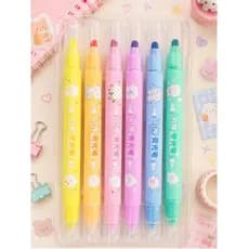 Kit Marca Texto Apagável Pastel 6 Cores Caneta Marca Texto Fofa Escolar Kawaii Ponta Dupla