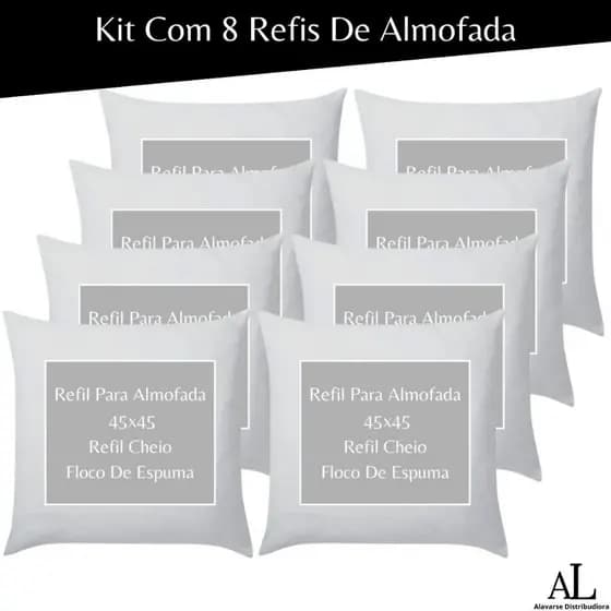Kit Com 8 Enchimentos para Almofada 45x45 Refil Floco De Espuma Premium e Poliéster Branco Almofada Decorativa